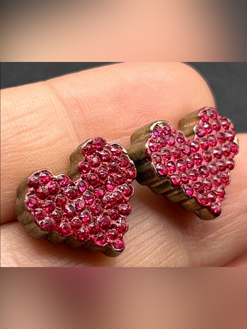 Y2K Heart Shaped Red Crystal Rhinestone Post Back Earrings, Jewelry